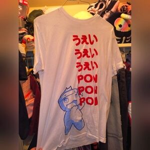 Ninja White T-Shirt with Black Logo Pom Pom Korean Japanese Anime Character